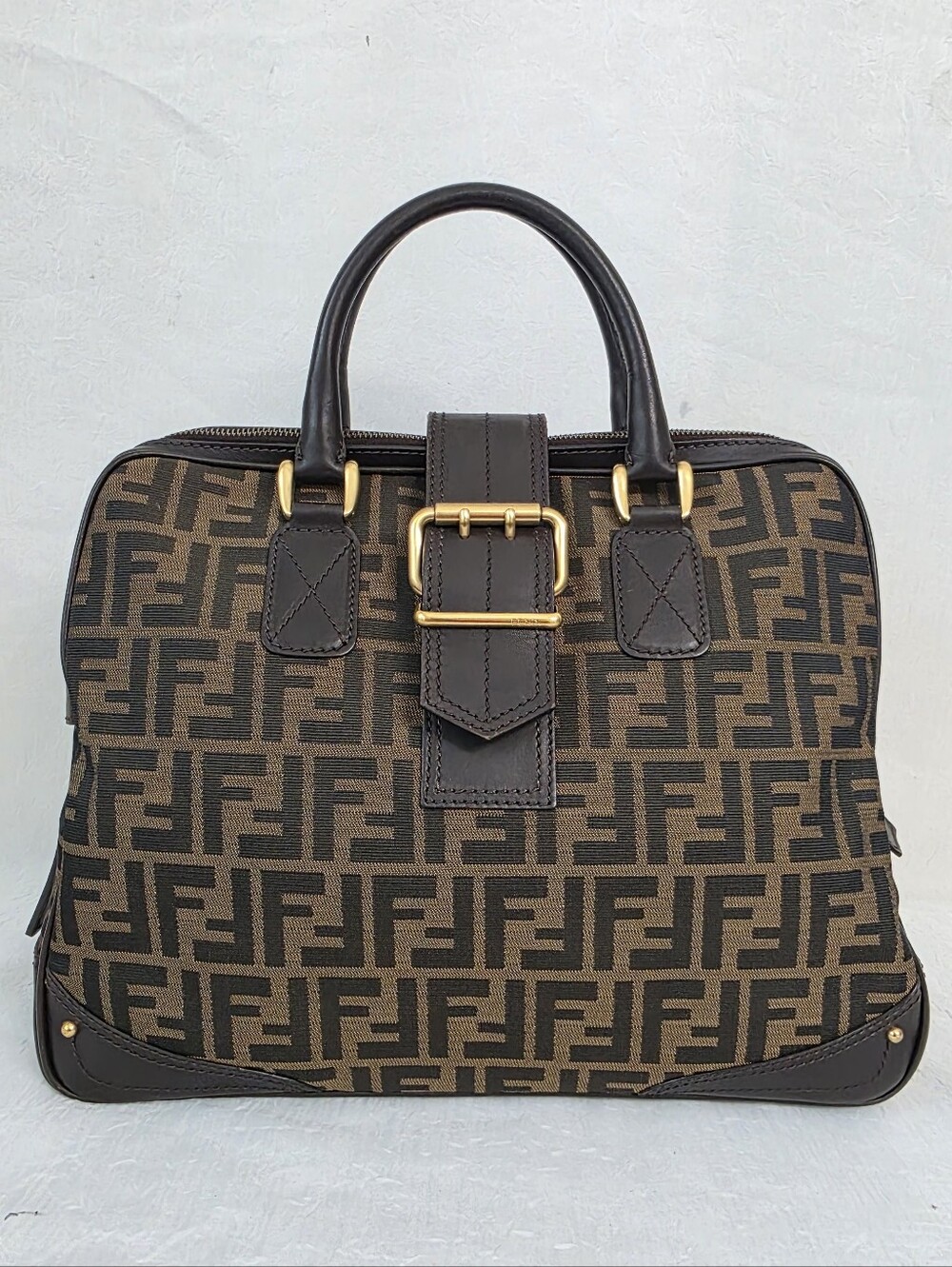 Auth Fendi Zucca FF Top Handle Doctor's Tote Bag